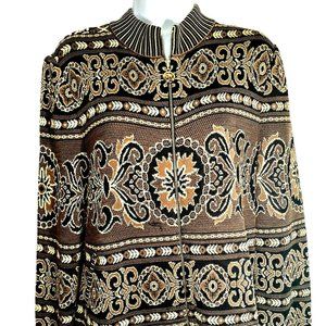 St John Sport Marie Gray Brown Black Knit Sweater